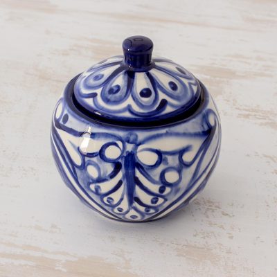 Ceramic sugar bowl, Sweet Blue Symmetry