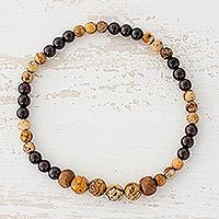 Jasper and garnet beaded stretch bracelet,