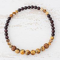 Jasper and garnet beaded stretch bracelet,