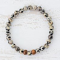Dalmatian jasper beaded stretch bracelet,