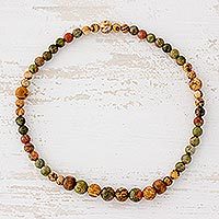 Jasper and unakite beaded stretch anklet,