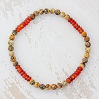 Jasper and agate beaded stretch anklet,