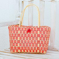 Handwoven tote, 'Delightful Day in Strawberry' - Handwoven Tote in Strawberry Red and Cornsilk