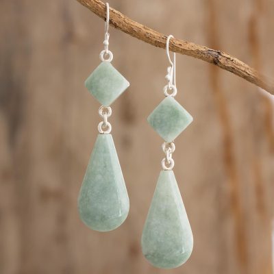 Jade dangle earrings, Apple Green Drops