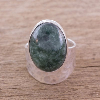 Modern Dark Green Jade Cocktail Ring from Guatemala