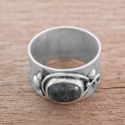 Jade and Sterling Silver Cocktail Ring from Guatemala