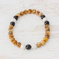 Jasper and jade beaded stretch bracelet,
