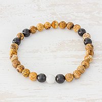 Jasper and jade beaded stretch bracelet,