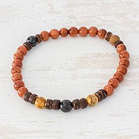 Jasper and jade beaded stretch bracelet,