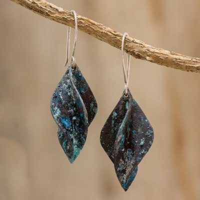 Copper dangle earrings, Marine Energy