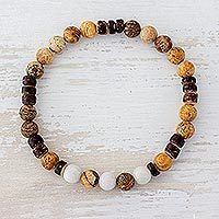 Jasper and jade beaded stretch bracelet,