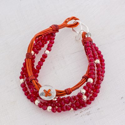 Fine silver and crystal beaded bracelet, Tranquil Country