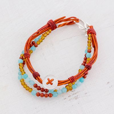 Fine silver and jasper beaded bracelet, Tranquil Country