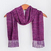 Rayon scarf, 'Boysenberry Love' - Grape and Berry Handwoven Scarf with Ruby Red