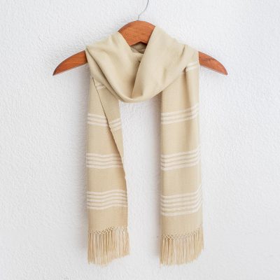 Rayon scarf, 'Mystic Maya Buttercups' - Handwoven Rayon Fiber Buttercup Yellow and White Scarf