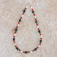 Jade and cultured pearl beaded necklace,
