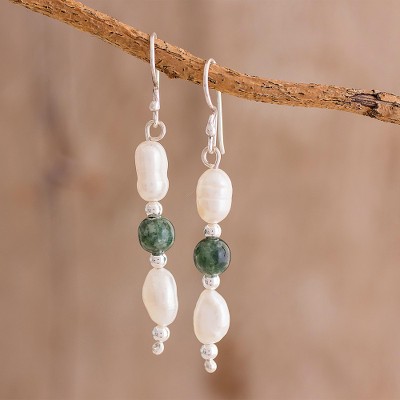 Jade and cultured pearl dangle earrings, Fascinating Elegance
