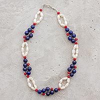 Lapis lazuli and cultured pearl beaded necklace,