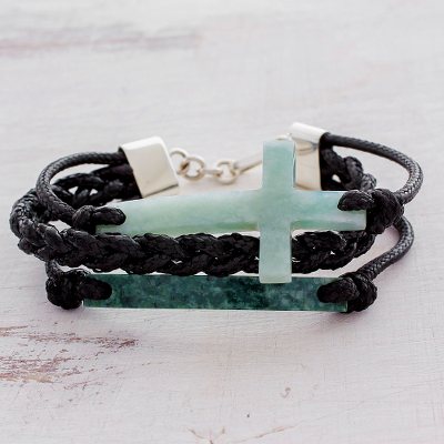 Jade pendant bracelet, Heavenly Cross in Light Green