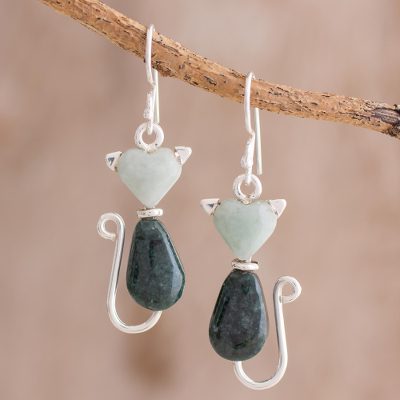 Jade dangle earrings, Cats of Love