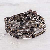 Onyx beaded wrap bracelet,