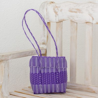 Recycled plastic shoulder bag, Purple Picnic