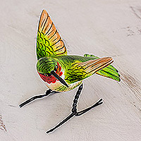 Ceramic figurine, 'Ruby-Throated Hummingbird' - Hand Sculpted Ceramic Ruby-Throated Hummingbird Figurine