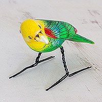 Ceramic figurine, 'Yellow-Headed Parrot' - Hand Sculpted Ceramic Yellow Headed Parrot Figurine
