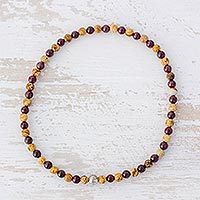 Jasper and garnet beaded stretch anklet- ’Gleaming Watcher’ (Guatemala) Jasper and garnet beaded stretch anklet- ’Gleaming Watcher’ (Guatemala)