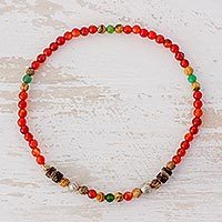 Agate and jasper beaded stretch anklet,