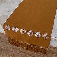 Cotton table runner, 'Earth and Sky in Brown' - Brown Loom Woven 100% Cotton Table Runner from Guatemala