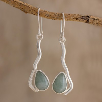 Jade dangle earrings, Lines of Beauty in Light Green