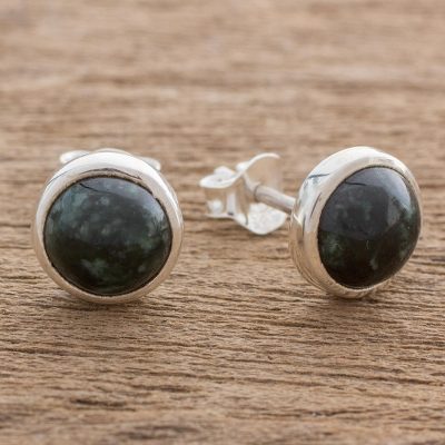 Jade stud earrings, Perfect Purity in Dark Green