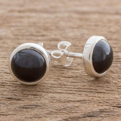 Jade stud earrings, Perfect Purity in Black
