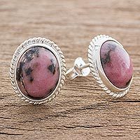 Rhodonite button earrings,