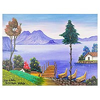 'Atitlan' - Signed Landscape Scene of Lake Atitlan in Guatemala