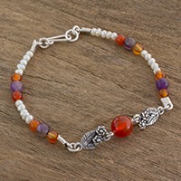 Multi-gemstone beaded pendant bracelet,