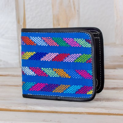 Cotton accent leather wallet, Colors of the Sea in Black