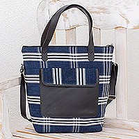 Leather accent cotton handbag,