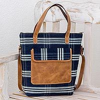 Leather accent cotton handbag,