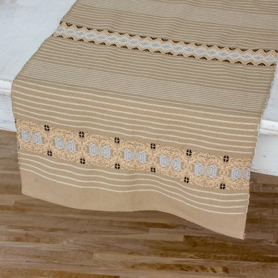 Cotton table runner, 'Striped Paths in Khaki' - Handwoven Striped Table Runner in Khaki from Guatemala