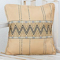 Cotton cushion cover, 'Zigzag Lines in Wheat' - Handwoven Cotton Cushion Cover in Wheat from Guatemala