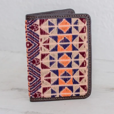 Leather accent cotton passport wallet, Geometric Imagination