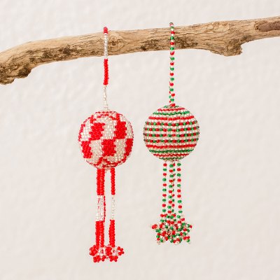 Glass beaded ornaments, Holiday Caring (pair)