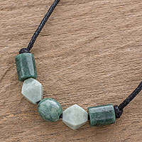 Jade pendant necklace, 'Geometric Family' - Geometric Jade Beaded Pendant Necklace from Guatemala