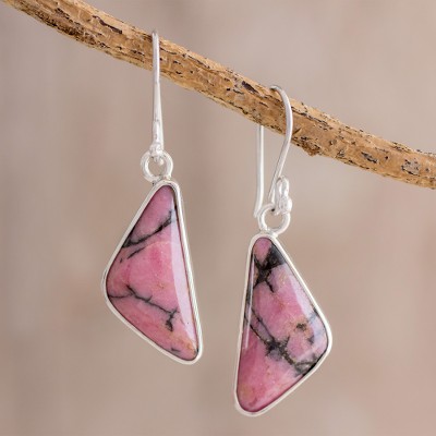 Rhodonite dangle earrings, Perfect Symmetry