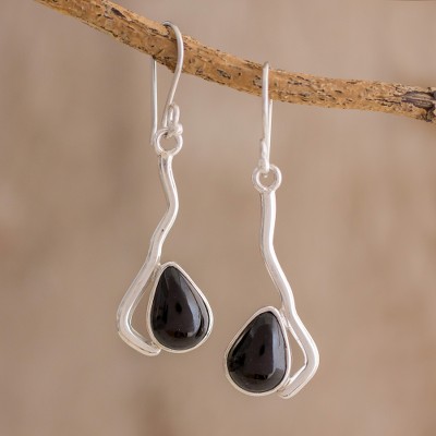 Jade dangle earrings, Lines of Beauty in Black