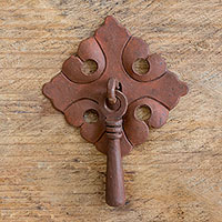 Iron drawer pull, 'Rustic Flower' - Hand Crafted Iron Drawer Pull with Scalloped Floral Motif