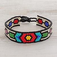 Beaded wristband bracelet, 'Rainbow Chain' - Handcrafted Multi-Color Geometric Beaded Wristband Bracelet