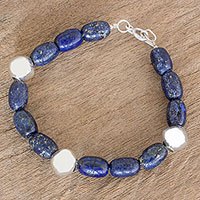 Lapis lazuli and sterling silver beaded bracelet,